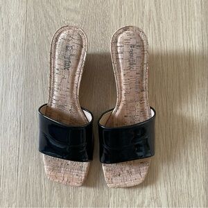 EasyFox woman’s Black patent Slide Sandals size 9 runs smaller wedge spring shoe